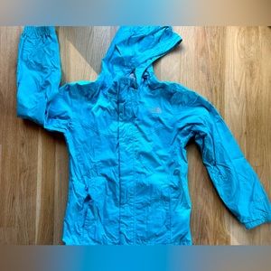 Northface raincoat blue turquoise zipper girls medium